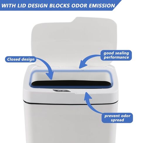 4 Gallon Plastic Automatic Bathroom Trash Can with Lid, 15 L Touchless Motion Sensor Trash Can for Kitchen Bedroom Office, White, F in Kuwait