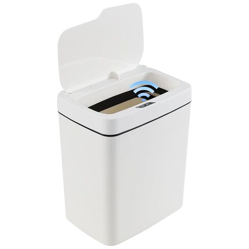 4 Gallon Plastic Automatic Bathroom Trash Can with Lid, 15 L Touchless Motion Sensor Trash Can for Kitchen Bedroom Office, White, F in Kuwait