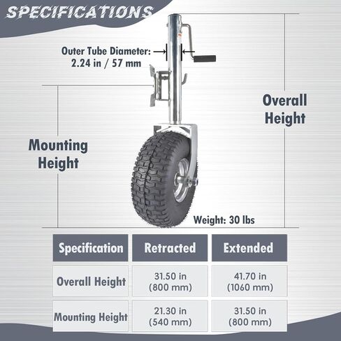Beach Boat Swivel Trailer Tongue Jack, 2000 lbs Capacity, 13.38in Heavy-Duty Wheel, Bolt-On Swivel Mount, Foldable Trailer Jack for Boat, RV, Camper - Silver in Saudi Arabia