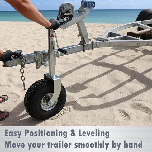 Beach Boat Swivel Trailer Tongue Jack, 2000 lbs Capacity, 13.38in Heavy-Duty Wheel, Bolt-On Swivel Mount, Foldable Trailer Jack for Boat, RV, Camper - Silver in Saudi Arabia