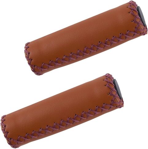2Pcs Brown Bike Handlebar Grips PU Leather Bicycle Handlebar Cover Bar Soft Hand-Stitched Synthetic Vinyl Leather Grips for Cycling Beach Road Mountain Cruiser Bike Ergonomic Design in Saudi Arabia