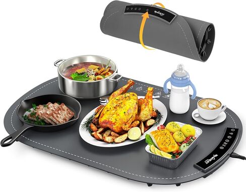 Food Warming Mat, Foldable Electric Warming Tray with 6 Temp Setting, Full-Surface Heat, 4 Hours Auto-Off, Nano Silicone Material, food warmer mat for Buffet, Home Party, Dinner, Grey in Saudi Arabia