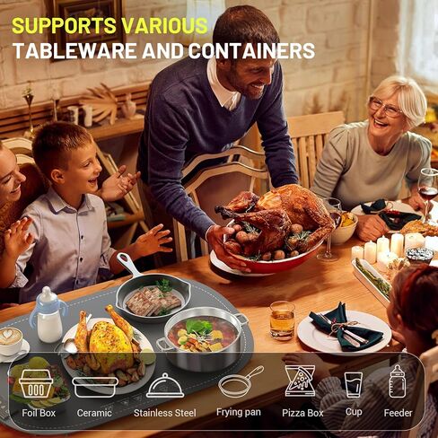 Food Warming Mat, Foldable Electric Warming Tray with 6 Temp Setting, Full-Surface Heat, 4 Hours Auto-Off, Nano Silicone Material, food warmer mat for Buffet, Home Party, Dinner, Grey in Saudi Arabia