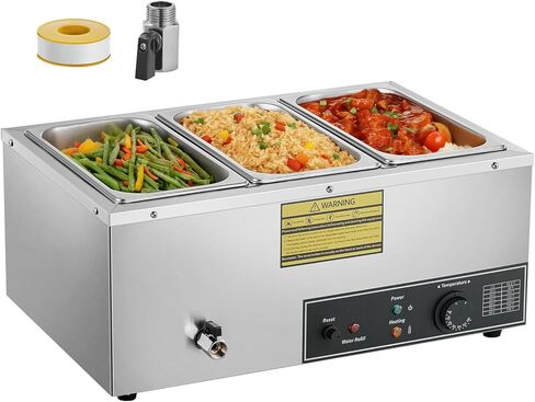 Commercial 3-Pan Food Warmer 1500W – Stainless Steel Steam Table for Buffet, Catering & Restaurant, with Individual Temperature Control, Drain Tap, Water Refill Alert – Includes 3 x 1/3 GN Pans in Saudi Arabia