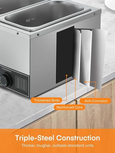 Commercial 3-Pan Food Warmer 1500W – Stainless Steel Steam Table for Buffet, Catering & Restaurant, with Individual Temperature Control, Drain Tap, Water Refill Alert – Includes 3 x 1/3 GN Pans in Saudi Arabia