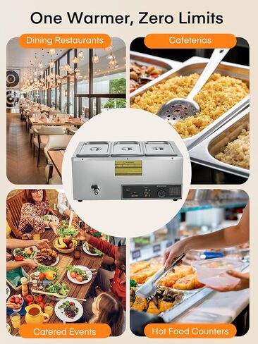 Commercial 3-Pan Food Warmer 1500W – Stainless Steel Steam Table for Buffet, Catering & Restaurant, with Individual Temperature Control, Drain Tap, Water Refill Alert – Includes 3 x 1/3 GN Pans in Saudi Arabia