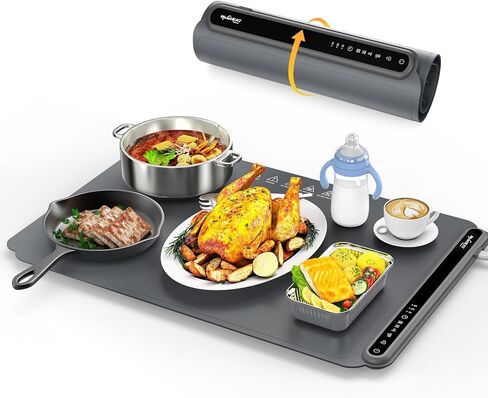 Food Warming Mat, Fast Heating Warming Mat for Food, Portable Electric Warming Tray for Parties Buffet with 4 Hours Timer Setting, Roll Up Food Warmer Mat in Saudi Arabia