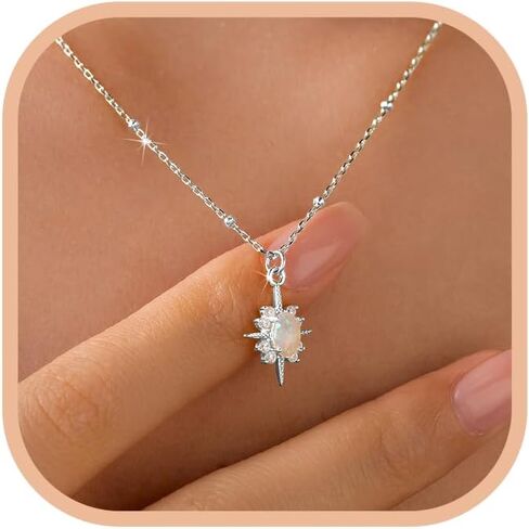Lovecom 925 Sterling Silver North Star Netlace Opal Netlace for Women Dainty 14K Gold Plated 12 Star Star Necklace Trendy Cubic Zirconia Chain Jewelry Hermnich Gift for Mom Mater in Kuwait