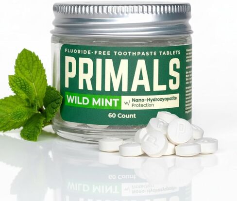 PRIMALS Fluoride-Free Toothpaste Tablets - Nano Hydroxyapatite - Zero Artificial Flavors or Plastic - Remineralizes & Whitens Teeth - 60 Count (1 Month Supply) in Kuwait
