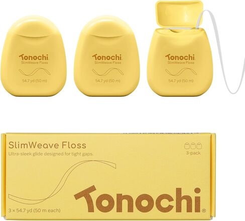خيط تنظيف الأسنان المسطح SlimWeave للأسنان الضيقة والمساحات الضيقة، خيط تنظيف الأسنان الرقيق الانزلاقي، لطيف على اللثة، النعناع + إكسيليتول، 3 عبوات (54.7 ياردة / 50 مترًا لكل منها) in Kuwait