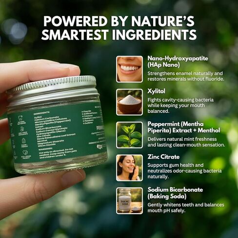 PRIMALS Fluoride-Free Toothpaste Tablets - Nano Hydroxyapatite - Zero Artificial Flavors or Plastic - Remineralizes & Whitens Teeth - 60 Count (1 Month Supply) in Kuwait