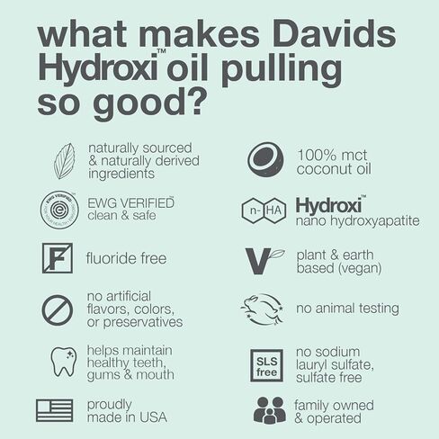 غسول الفم بزيت نانو هيدروكسيباتيت من ديفيدز، 100% زيت جوز الهند MCT، يعزز صحة الأسنان واللثة، تبييض طبيعي، زيوت أساسية لمكافحة الطاعون وإنعاش التنفس، نكهة النعناع، ​​9 أونصة in Kuwait