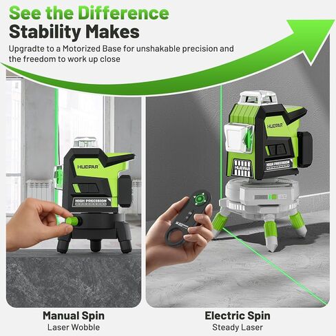 Huepar Electric 360° Rotating Base for Laser Level – Remote Control, Height Adjustable, 3-Speed ​​Fine Adjustment, Detachable Tripod Legs, 1/4"-20 Thread with 5/8"-11 Adapter, 2200mAh Lithium Battery in Saudi Arabia
