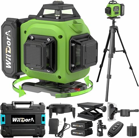 Laser Level 360 Self Leveling with Tripod, Remote Control 4D Green 16 Line Laser Leveler Tool with 2x4800mAh Li-ion Batteries & Hard Carry Case, Laser Level for Woodworking & Construction in Saudi Arabia