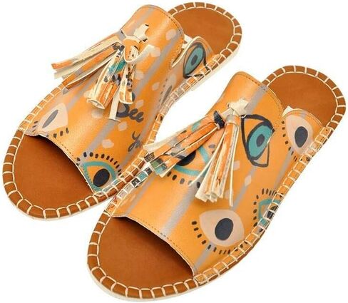 DOGO Personalize Your Life - Pine Vegan Printed Breathable Chic Summer Tassel Everyday Fashion Women Slippers Sandals - Flowers On My Shoes in Kuwait