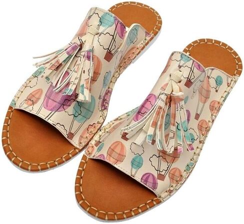 DOGO Personalize Your Life - Pine Vegan Printed Breathable Chic Summer Tassel Everyday Fashion Women Slippers Sandals - Flowers On My Shoes in Kuwait