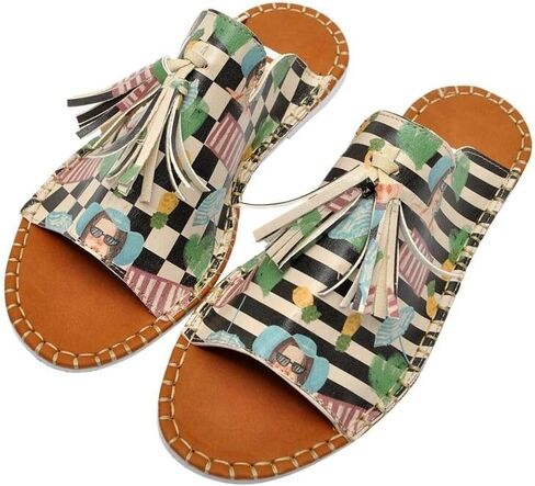DOGO Personalize Your Life - Pine Vegan Printed Breathable Chic Summer Tassel Everyday Fashion Women Slippers Sandals - Flowers On My Shoes in Kuwait
