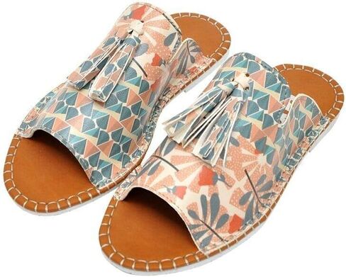 DOGO Personalize Your Life - Pine Vegan Printed Breathable Chic Summer Tassel Everyday Fashion Women Slippers Sandals - Flowers On My Shoes in Kuwait