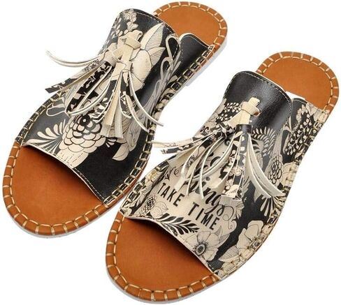 DOGO Personalize Your Life - Pine Vegan Printed Breathable Chic Summer Tassel Everyday Fashion Women Slippers Sandals - Flowers On My Shoes in Kuwait