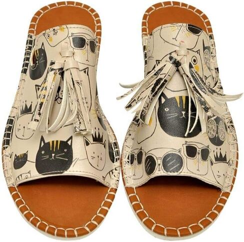DOGO Personalize Your Life - Pine Vegan Printed Breathable Chic Summer Tassel Everyday Fashion Women Slippers Sandals - Flowers On My Shoes in Kuwait