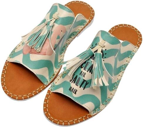 DOGO Personalize Your Life - Pine Vegan Printed Breathable Chic Summer Tassel Everyday Fashion Women Slippers Sandals - Flowers On My Shoes in Kuwait