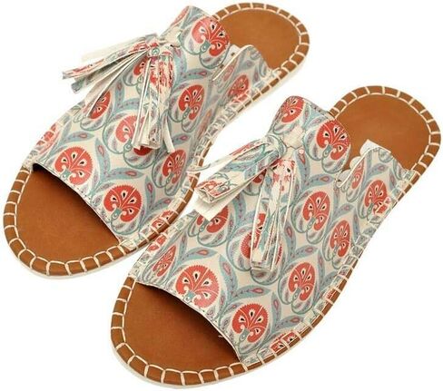 DOGO Personalize Your Life - Pine Vegan Printed Breathable Chic Summer Tassel Everyday Fashion Women Slippers Sandals - Flowers On My Shoes in Kuwait