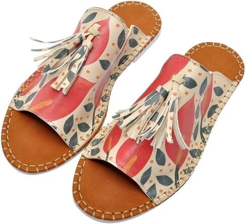DOGO Personalize Your Life - Pine Vegan Printed Breathable Chic Summer Tassel Everyday Fashion Women Slippers Sandals - Flowers On My Shoes in Kuwait