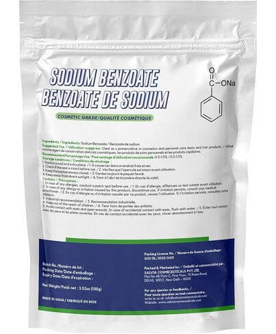 بنزوات الصوديوم (100 جم / 3.52 أونصة) - مسحوق حافظة بدرجة مستحضرات التجميل للمستحضرات والشامبو والأمصال وتركيبات العناية الشخصية التي يمكنك صنعها بنفسك in Kuwait