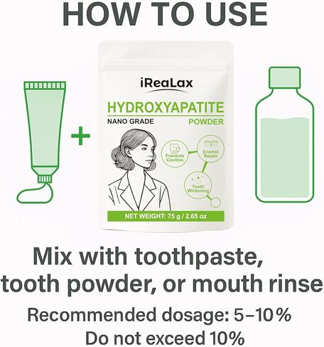 مسحوق هيدروكسيباتيت نقي 100% 75 جم (2.65 أونصة) | مسحوق هيدروكسيباتيت نانو للأسنان | معجون أسنان DIY، تبييض الأسنان وصناعة الصابون in Kuwait