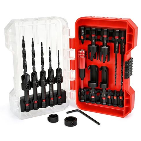 ANGELSWORD Countersink Drill Bit Set, 19 PCS Tapered Drill Bits Counter Sink Drill Bit with 4PCS Wood Plug Cutters, 1PC Magnetic Extension Bit Shaft for Woodworking in Saudi Arabia