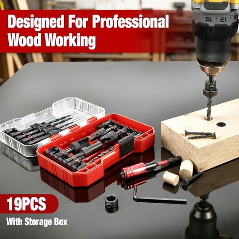 ANGELSWORD Countersink Drill Bit Set, 19 PCS Tapered Drill Bits Counter Sink Drill Bit with 4PCS Wood Plug Cutters, 1PC Magnetic Extension Bit Shaft for Woodworking in Saudi Arabia