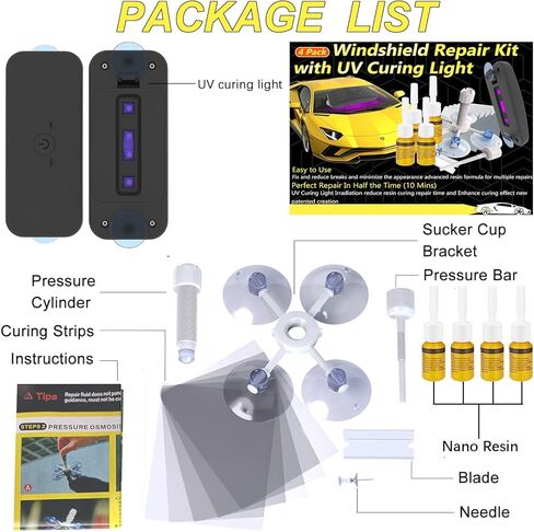 Clamper 4 PCS مجموعة إصلاح زجاجية أصفر الأصفر الأصفر-Zhu ، Cracks Got Glass Repair Kit Automotive Firce for Chips ، Cracks in Kuwait