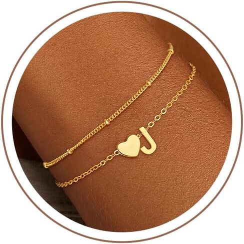 Gold Initial Bracelets for Women Girls - 18K Gold Plated Heart Initial Bracelet Teen Girl Gifts Trendy Stuff Dainty Gold Bracelets for Women Girls Trendy Jewelry Gifts in Kuwait