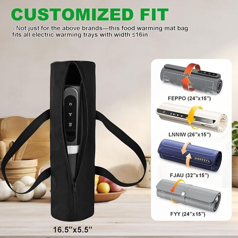 Food Warmer Mat Carry Bag, 16.5"x5.5" Heavy Duty Storage Case for LNNIW丨FEPPO丨FJAU丨FYY Food Warmer Mat—Fits All Mat <16in, Portable Outdoor Electric Warming Tray Travel Carrier Case Bag in Saudi Arabia