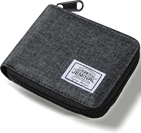 ＪＭ ＪＥＭＩＮＡＬ 杰米路 JEMINAL Zip Short Wallet for Men & Women: Boys & Girls Travel Bifold Fabric Canvas Wallet with Card Case - Women' Large Capacity Zip Wallet with Coin Purse Gray in Saudi Arabia