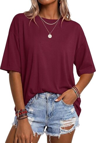 YUCOLEN Oversized T Shirts for Women Loose Fit Short Sleeve Crewneck Plus Size Tops UPF 50+ Casual Workout Summer Tees in Kuwait