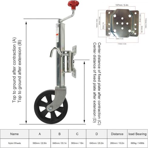 Heavy Duty Marine Swivel Trailer Jack - Trailer Jack Wheel, Telescopic Support Wheels, Single Wheel Trailer Jack, Heavy Duty Swivel Trailer Jack with 1500Lbs L in Saudi Arabia