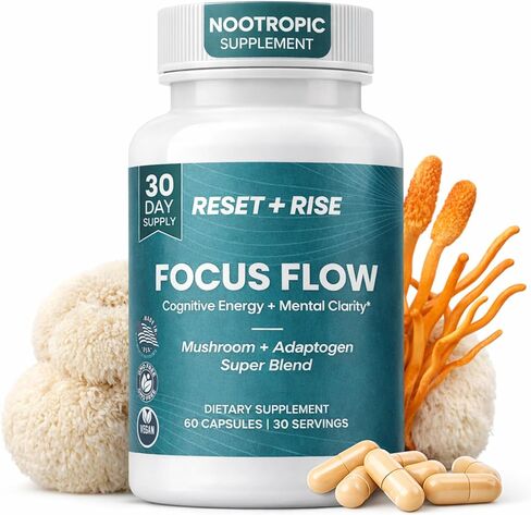 Nootropic Brain Supplement with Lion’s Mane Mushroom, Cordyceps & Rhodiola Rosea Extract - Focus and Energy Supplement, Adaptogen for Brain Health, Mental Clarity, Memory & Mood Support - 60 Capsules in Saudi Arabia