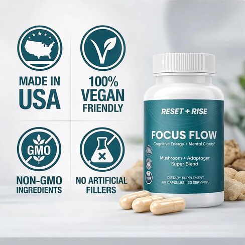 Nootropic Brain Supplement with Lion’s Mane Mushroom, Cordyceps & Rhodiola Rosea Extract - Focus and Energy Supplement, Adaptogen for Brain Health, Mental Clarity, Memory & Mood Support - 60 Capsules in Saudi Arabia