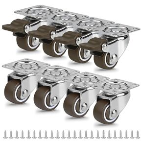 عجلات صغيرة مقاس 1 بوصة للأثاث، عجلات لوحة دوارة شديدة التحمل مع فرامل، تحميل 99 رطلًا، مجموعة مكونة من 8 قطع، عجلات بديلة مطاطية غير علامات للأثاث، مشاريع DIY in Kuwait