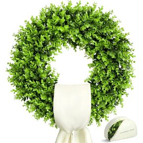 21''Boxwood Wreath,Summer Artificial Greenery Garland with Sash for Front Door Outdoor Porch Decor. in Saudi Arabia