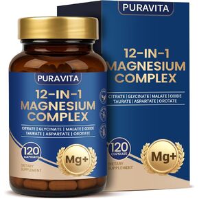 Puravita Magnesium Complex - Puravita 12 in 1 Magnesium Supplement with Glycinate, Citrate, Malate, Oxide, Taurat & More for Muscle, Nerve & Sleep Support, 120 Count in Saudi Arabia