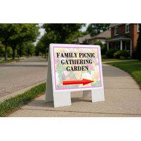 Family Picnic Gathering Garden Spring Flowers Tulips Directional Arrows A-Frame Double Sided 23x23 in. sign in Kuwait