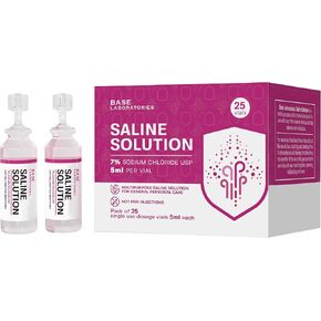 BASE LABORATORIES 7٪ قوارير محلول ملحي - متعددة الاستخدامات 7٪ أمبولات ملحية من كلوريد الصوديوم - محلول ملحي خالٍ من المواد الحافظة قوارير للاستخدام الفردي - قوارير من الدرجة USP 25 × عدد 5 مل in Kuwait