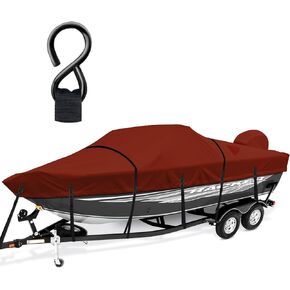 Boat Cover, Heavy Duty 1200D Waterproof Boat Covers 17-19ft with Motor Cover and Windproof Adjustable Metal Buckle Fits Bass,V-Hull,Tri-Hull,Runabout Boat,Burgundy in Kuwait