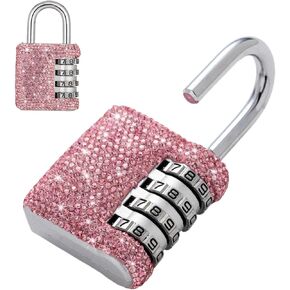 Bling Combination Lock for Locker Crystal 4 Digit Code Locks Outdoor Padlock for Gym, School, Sports, Fence, Toolbox, Gate, Case, Room, Hasp Storage (Pink) in Saudi Arabia