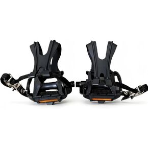 دواسات دراجة واسعة للغاية مع مشابك وأشرطة لأصابع القدم، دواسات منصة كبيرة الحجم مقاس 9/16 بوصة لركوب الدراجات في الأماكن المغلقة وMTB، تصميم مانع للانزلاق لدراجات الطريق in Kuwait