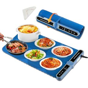حصيرة تدفئة للطعام، صينية تسخين الطعام الكهربائية من السيليكون مقاس 23 بوصة × 14 بوصة مع درجة حرارة ومؤقت قابلين للتعديل، وسادة تسخين سريعة قابلة للطي للمنزل والمطبخ وحفلات البوفيه، باللون الأزرق، هدايا مثالية لتدفئة المنزل in Kuwait