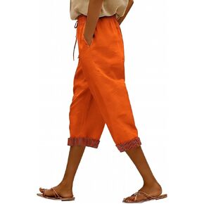 SHAOBGE Capri Pants for Women - Cotton Linen Casual Summer 2026 Elastic High Waist Wide Leg Loose Drawstring Cropped Trousers in Saudi Arabia