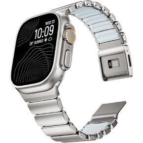 VeveXiao Full Titanium with Silicone Band Compatible with Apple Watch Ultra 3/2/1 49mm/Series 11/10/9/8/7 46mm 45mm SE 3/2/1 44mm, Adjustable Links Titanium Connectors and DLC Coating in Kuwait